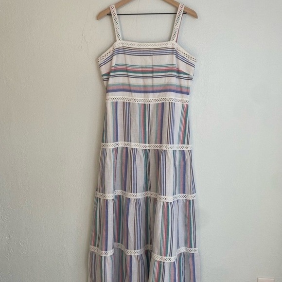 J McLaughlin Cunningham Stripped Linen Maxi Dress Size 12 Summer Beach Colorful - Picture 2 of 7